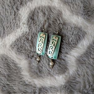 Blue & Silver Dangle Earrings with Pearl